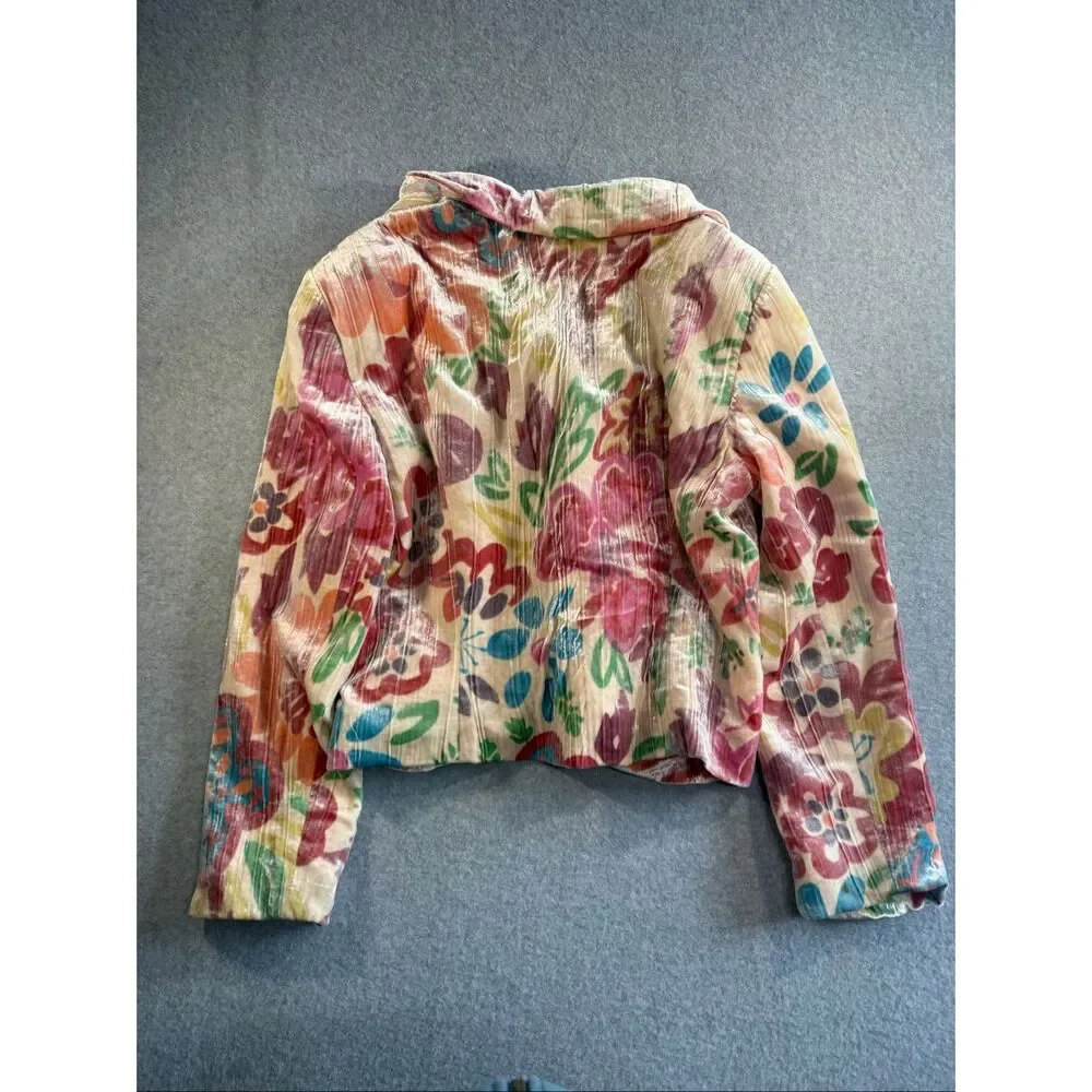 Vintage Alberto Makali Crushed Velvet Floral Blazer Jacket Boho Art To Wear 14